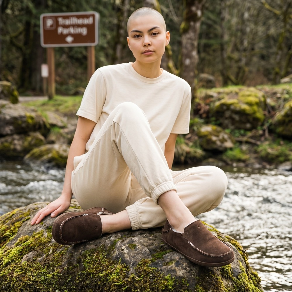 OluKai Nohea Slipper Womens 9 Ember‎ Brown Leather Shearling Loafer